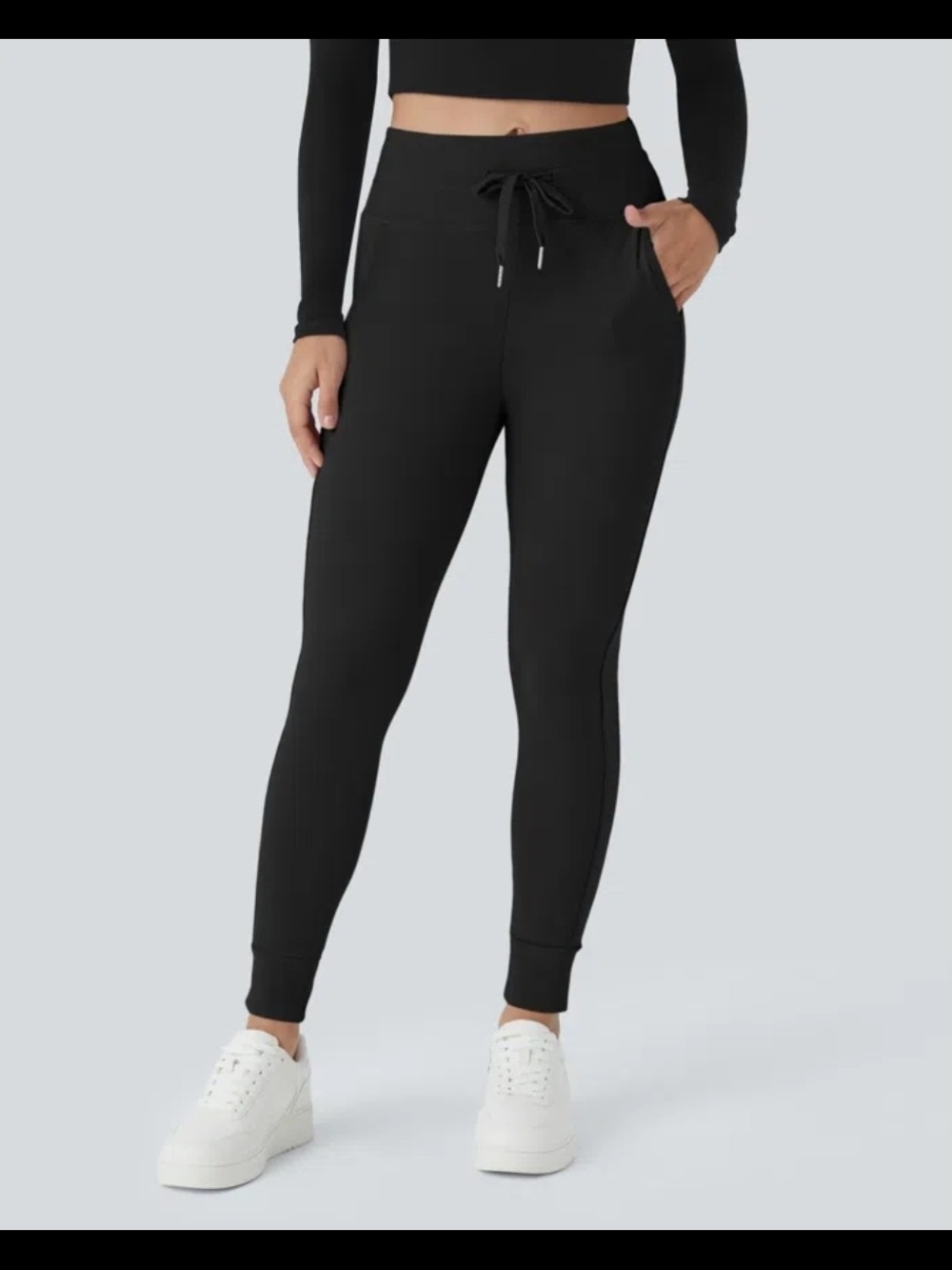 HALARA Black High-Waist Drawstring Skinny Joggers Small Tummy Control #037